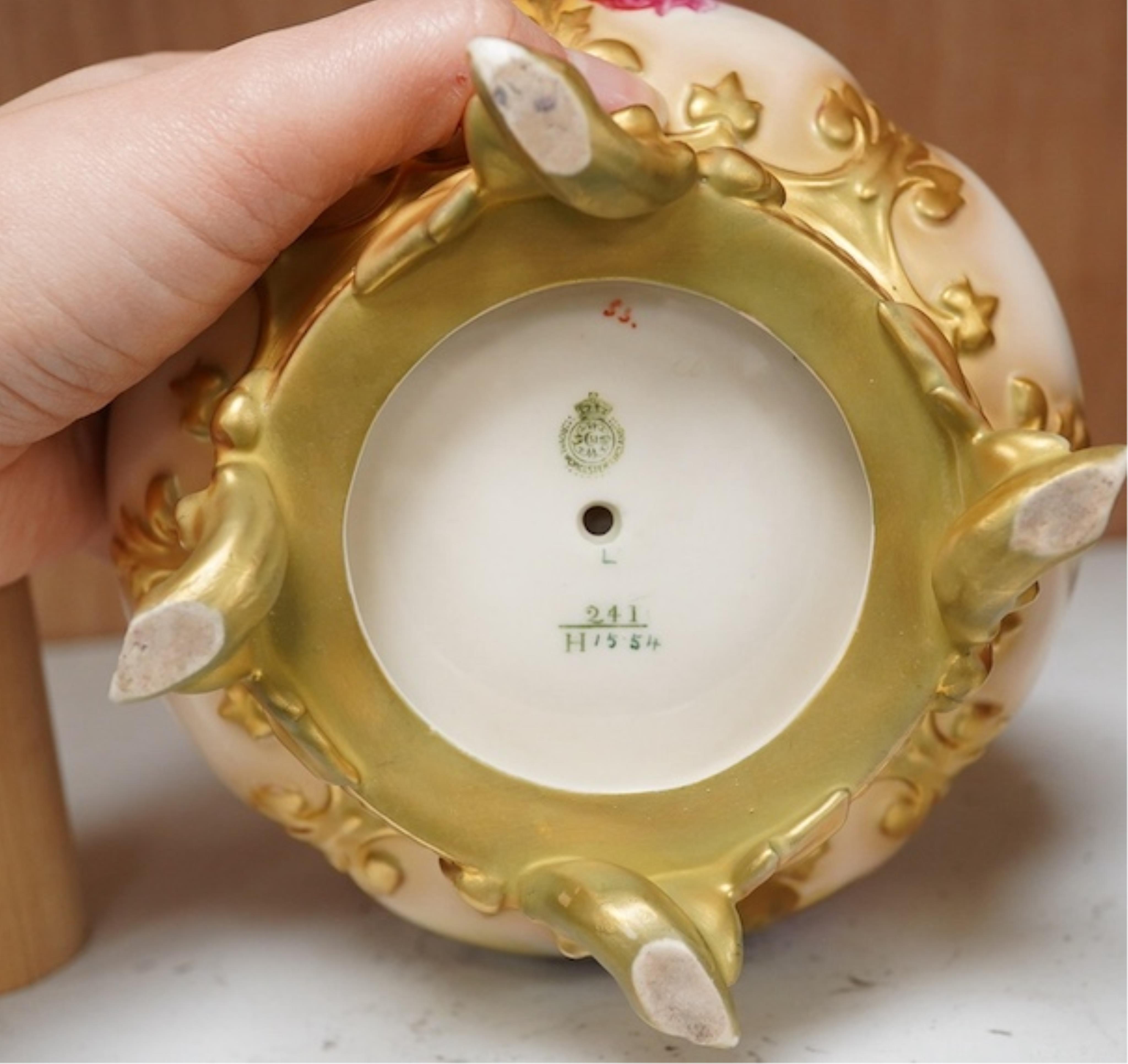 A Royal Worcester rose decorated pot pourri, 19cm high. Condition - handle to cover damaged